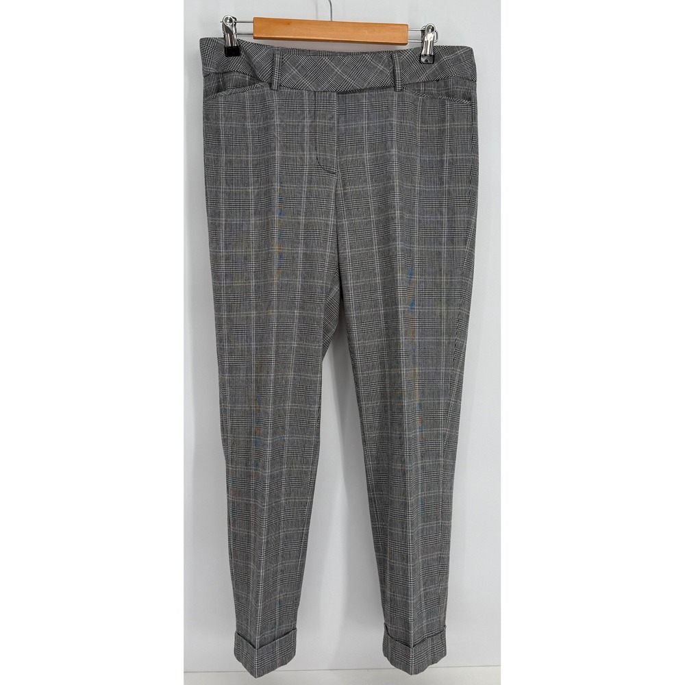 White House Black Market Slim Ankle Plaid Pants Gray Black White Sz 8R